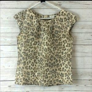Banana Republic Silk Animal Print Blouse Cap Sleeve Button Back
